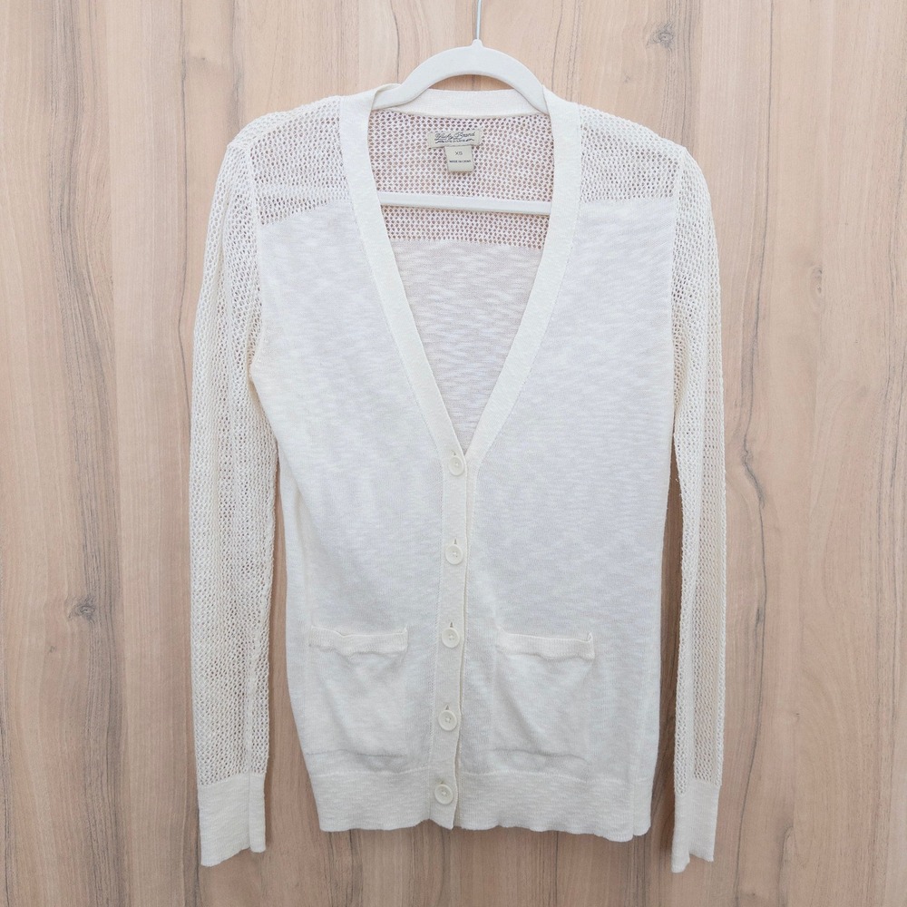 Lucky Brand Womens Open Knit Cardigan Size XS Button Front Sheer Boho Cottage